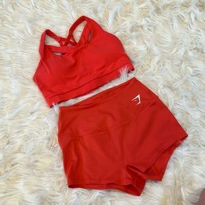 Gymshark Set Strappy Back Bra and Training Short Shorts Red Size Small NWOT